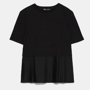 Zara Black Pleated Cotton T-Shirt Top